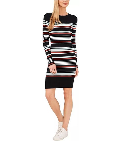 Striped Ribbed Sweater Dress