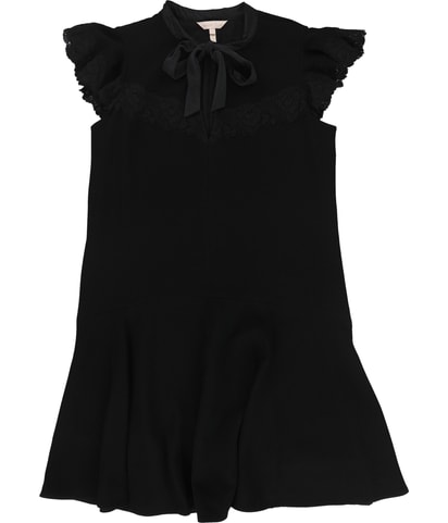 Crepe Lace Shift Midi Drop Waist Dress