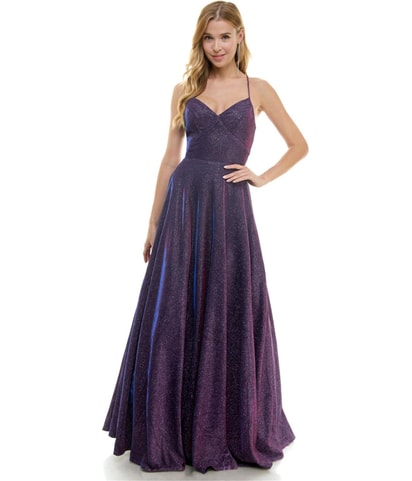 Glitter-Knit V-Neck Ball Prom Dress Gown Dress