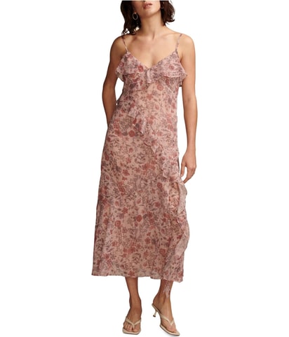 Floral Ruffle Midi Asymmetrical Dress