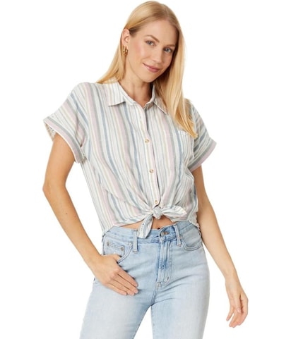Rolled Cuffs Point Collar Button Down Blouse
