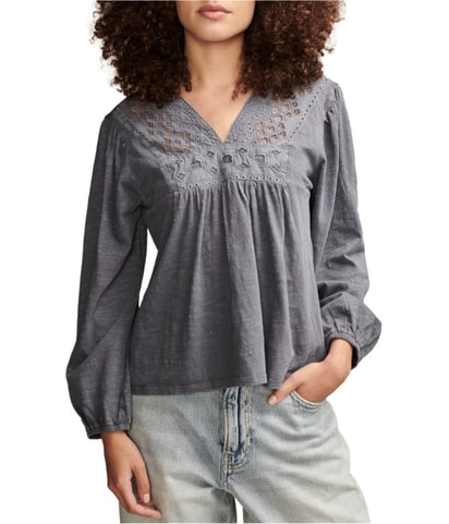 Embordered Accents Peasant Blouse
