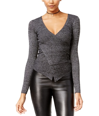 Wrap-Front Ribbed Pullover Sweater