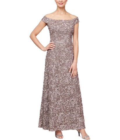 Lace Off-Shoulder Gown Dress