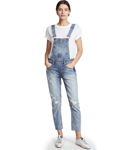 Distressed Girlfriend Straight Leg Overalls Casual Pants