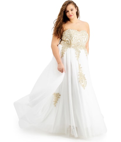 Embellished Strapless Gown Dress