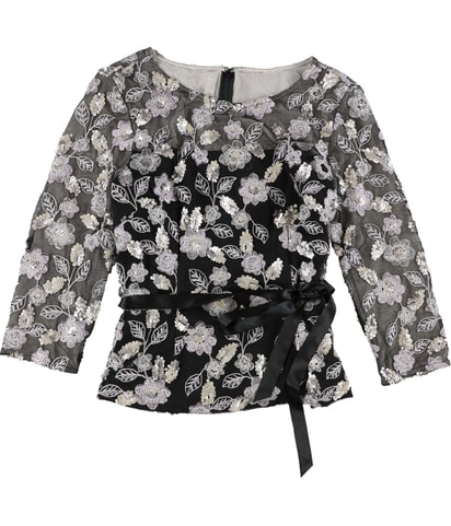 Tie Belt Floral Knit Blouse