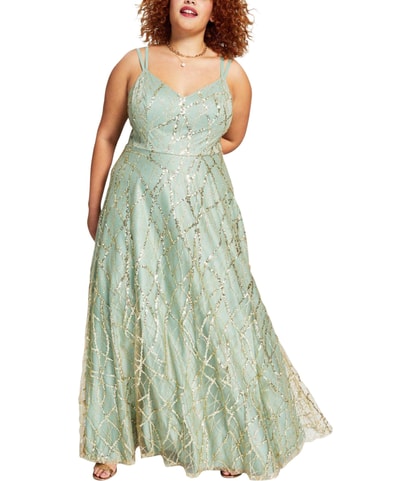 Glitter Mesh Gown Dress