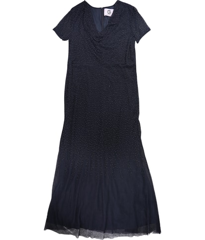 Beaded Cowl Neck Gown Dress