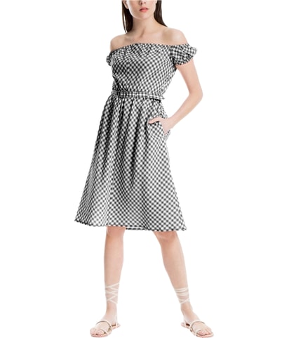 Check Off-Shoulder Dress