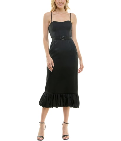 Ruffled Boning Belted Cocktail Dress