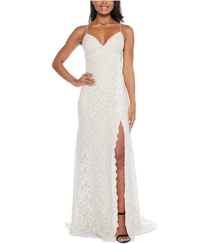 Lace Slit Gown Dress