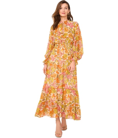 Smocked-Waist Tiered Maxi A-line Dress