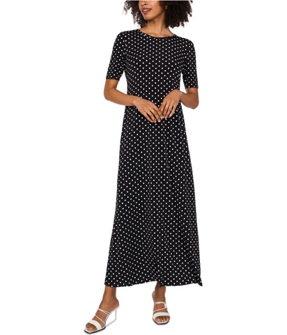 Printed Elbow-Sleeve Slit Maxi A-line Dress
