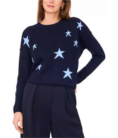 Star-Print Dropped-Shoulder Pullover Sweater