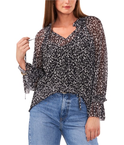 Pleated Mesh Peasant Blouse
