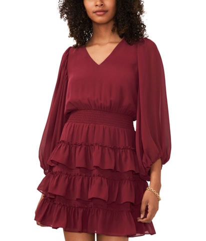 Crisp Merlot Tiered Ruffled Layered Dress