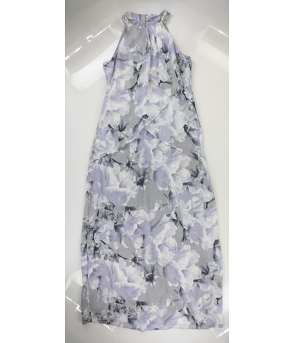 Embellished Neck Ruffled Maxi Dress