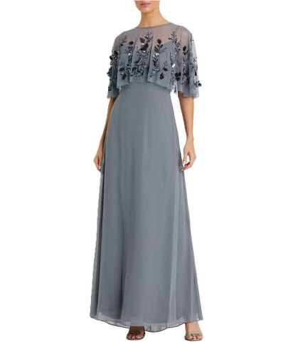 2 Piece Sleeveless Embellished Cape Gown Cocktail Dress