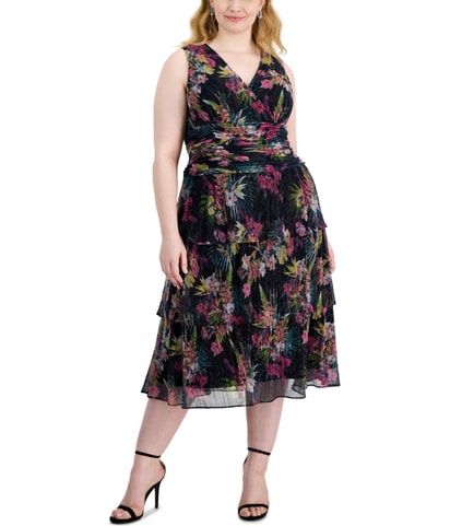 Floral-Print Crinkled Midi Dress