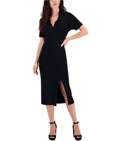 Rib Knit Collared Sweater Dress