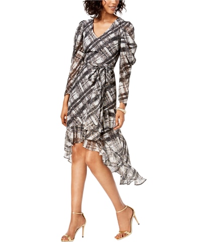 High Low Metallic Plaid Sheath Dress