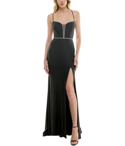 Rhinestone Trim Gown Dress