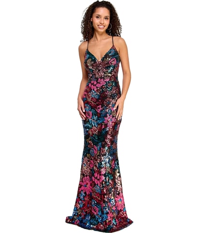 Flower Pattern Sequin Sheath Maxi Bodycon Dress