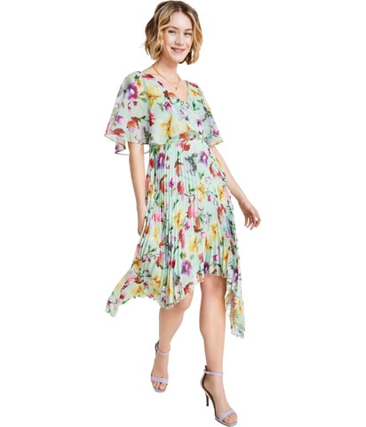 Pleated Floral A-line Dress