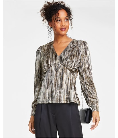 Metallic Plisse Shell Blouse