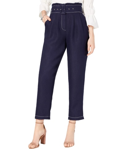 Paper Bag Straight Leg Casual Pants