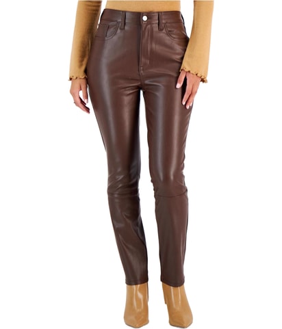 Faux Leather Straight Leg Casual Pants