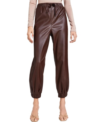 Faux Leather Tapered Jogger Casual Pants