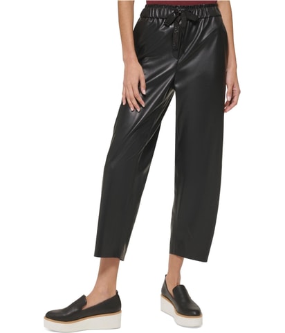Faux Leather Cropped Casual Capri Pants