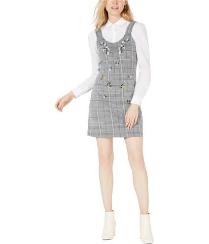 Embroidered Plaid Shift Dress