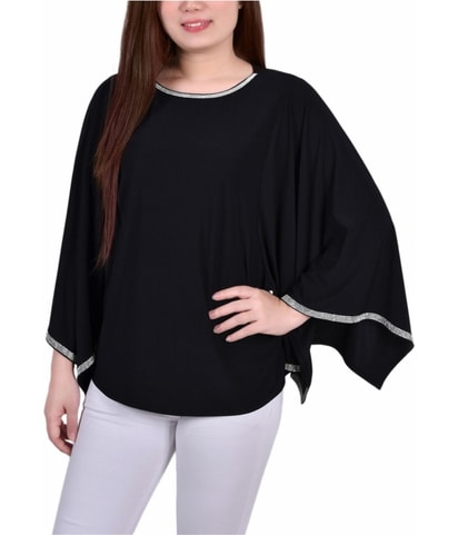 Log Batwing Glitz Tape Neckline Tunic Blouse