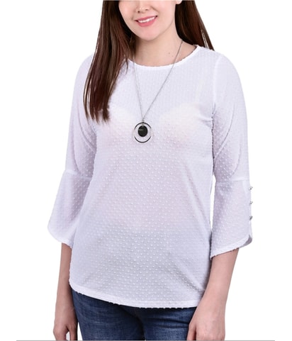 Textured Swiss Dot With Necklace Knit Blouse