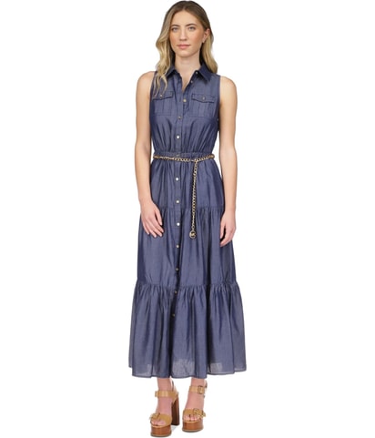 Chain Belt Tiered Dress