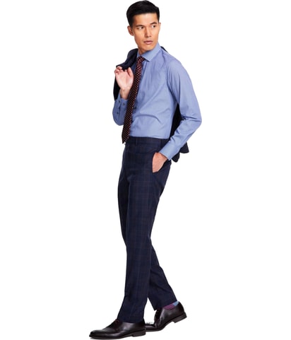 Stretch Plaid Tapered Slim Slacks Dress Pants
