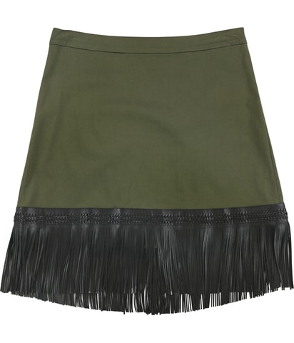 Faux Leather Fringe A-line Skirt