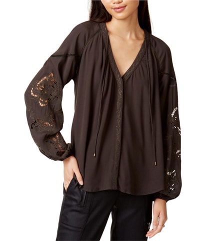 Laser Cut Button Down Blouse