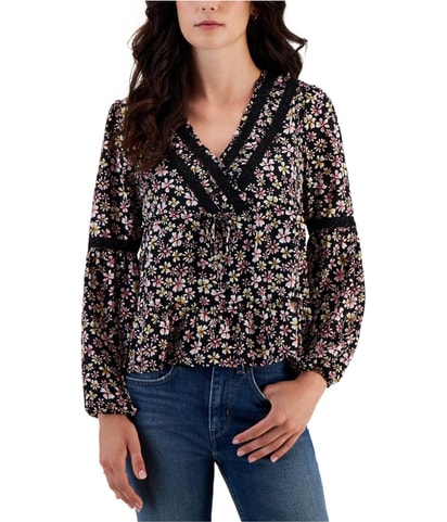 Crochet Trimmed Surplice Tiered Baby Doll Blouse