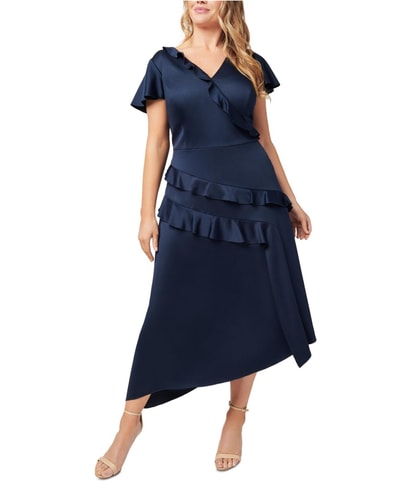 Asymmetrical Satin Ruffle Cocktail Dress