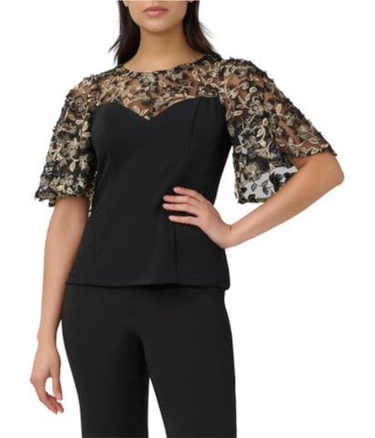 Embroidered Illusion Knit Blouse