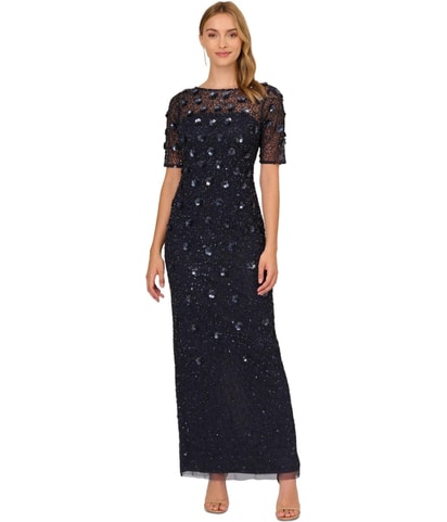 Beaded Long 3D Floral Gown Dress
