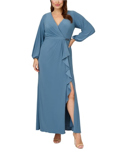 Jersey Wrap Ruffled Gown Dress