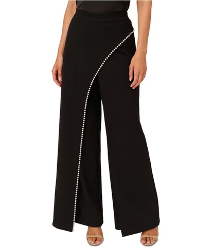 Embellished Crepe Straight Leg Casual Pants
