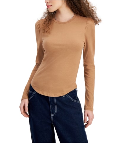 Crewneck Puff Shoulder Basic T-Shirt