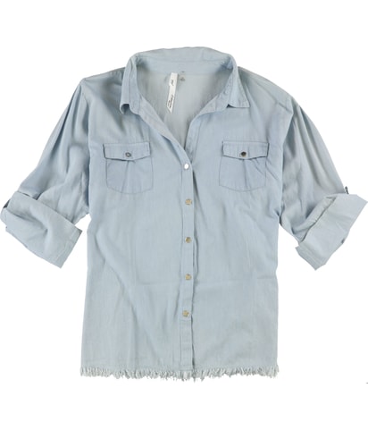 Distressed Hem Button Down Blouse