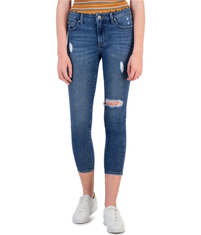 Distressed Knee Straight Leg Regular Cropped Jeans